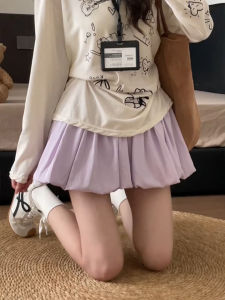 Váy Ngắn Chữ a Màu Tím Cạp Cao Chống Hở Hang Mùa Hè Mới Váy Ngắn Nửa Thân Ngọt Ngào Váy Ngắn Xếp Nếp Mỏng