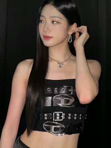 Lesserafim แรงบันดาลใจ Stage เครื่องแต่งกาย สีดำ Cyberpunk Metal Buckle เซ็กซี่ เด็กผู้หญิง ชุดแฟชั่นเกาหลีเต้นรํา ชุดสูท สําหรับหญิงสาว