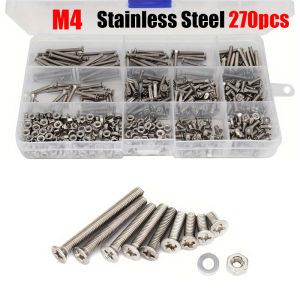 270-Piece Set of M4 Stainless Steel Phillips Head Screws and Nuts Multi-Purpose Fastenersfor DIY Projects and Furniture Repair