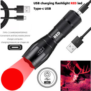 Đèn Pin Chiến Thuật LED Đỏ Sạc Lại Bằng Cổng Type-C 2000LM Cường Độ Cao Tích Hợp Chế Độ Quan Sát Ban Đêm Thân Nhôm Chống Nước