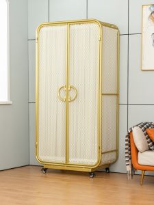 Scandinavian Iron Simple Wardrobe Modern Simple Home Bedroom Girl with Wheels Full Hanging Storage Wardrobe Long Hanging