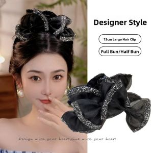 Elegant Black Butterfly Knot Hair Clip Womens Large Size Shark Tail Hair Clip Stylish Hair Accessories Korean Style Summer New