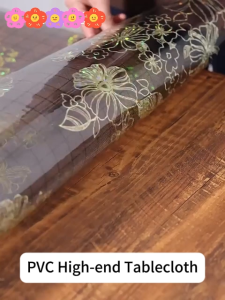 New Round Table Cloth Golden Floral Table Cover PVC Waterproof Oil & Heat Resisitant Translucent Table Mat Mantel Cover Circular Dining Tablecloth
