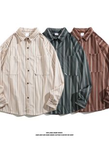 Men's Retro Vertical Stripe Shirt: Long Sleeves Casual Outwear & Trendy All-Match Fashion