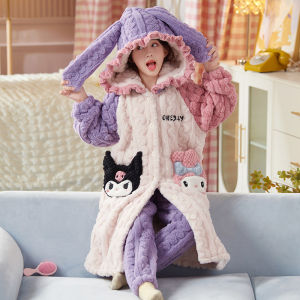 Thickened Coral Fleece Pajamas for Girls Cartoon Kuroko Home Clothes Childrens Autumn Winter Flannel Sleepwear Polyester Fiber