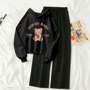 SETELAN/HONEY BABY BEAR Sweater Hoodie Dan Celana Kulot Wanita Atau Remaja Kekinian Size L-XL-XXL