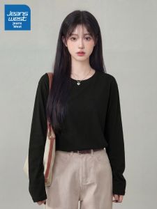 Jeanswest | Áo thun nữ cotton tay dài màu đen dáng rộng lớp nền