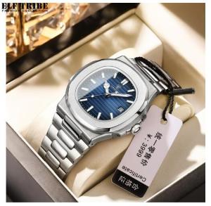 ELF bộ lạc đồng hồ sang trọng chống nước phong cách công sở Đồng hồ nam thép không gỉ có ngày tháng dạ quang Đồng hồ quartz cho nam vuông