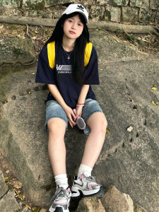 Street Style Cotton T-Shirt Womens Short Sleeve Letter Print Casual Summer Top Hip Hop Couple Design Heavyweight Pure Cotton