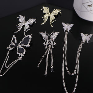 Silver Butterfly Tassel Brooch Chain Decoration High-End Design Womens Suit Sweater Pin Fashion Accessories Elegant Style