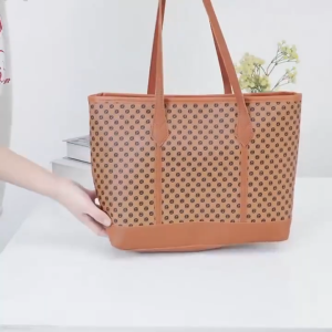 WENKEN BAGS#8811 Women`s monogrammed PU leather tote bag features a spacious interior a single zipper closure