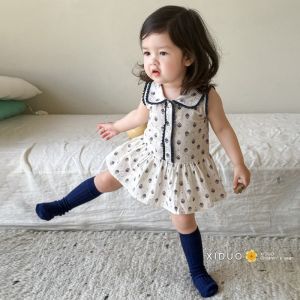 Sweet Floral Princess Vest Dress Thin Summer Childrens Clothing Baby Girls Doll Collar Kids Fashionable Dress Korean Style