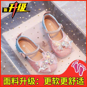 Shiny High Heels Princess Shoes for Girls Real Leather Crystal Embellished Childrens Single Shoes Summer Outfit with Skirts