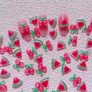 10Pcs 3D Resin Mini Cherry Watermelon Gems Nail Art Charms Sweet Fruit Flatback Jewelry Design Nail Decorations Rhinestones 10mm