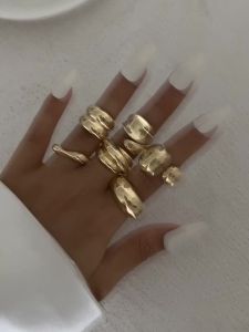 Ingemark 6Pcs/Set Classic Irregular Water Drop Open Rings for Women New Trend Punk Gold Color Geometric Ring Couple Jewelry Gift