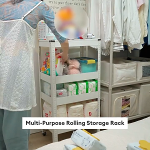 YOYO 3/4 Tier Kitchen Storage Rack Trolley Cart with Wheels Metal Organizer Rolling Shelf Utility Cart for Home Kitchen Bathroom Storage Space Saving