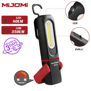 Mijomi LED Flashlight W20 2-in-1 waterproof Lights360° Rotation Type-C Rechargeable FlashlightCOB Inspection Lights with Base & Hook Small & High Bright work light Torch for RepairWorkshop Household CampingEmergency Use