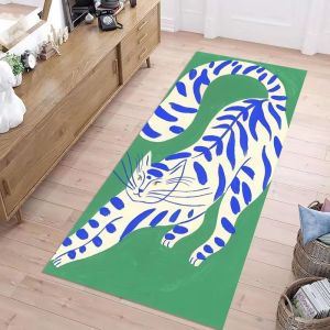 VIKAMA Art Cat Runner Rug Blue Red Print Non Slip Washable Mat For Kitchen Hallway Bedroom Creative Illustration Decor