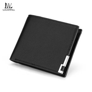 LouisWill กระเป๋าสตางค์ของผู้ชายกระเป๋าสตางค์สั้นแบบเรียบง่าย PU นุ่มกระเป๋าสตางค์ผู้ชายตำแหน่งหลายบัตรกระเป๋าเดินทางผู้ที่ใส่บัตร ID เครดิต Pouch Koin