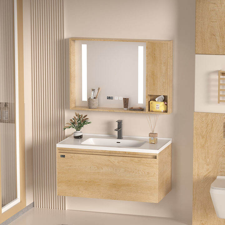 Raw Wood Color Bathroom Cabinet Ceramic Whole Washbin Sink Washbasin ...