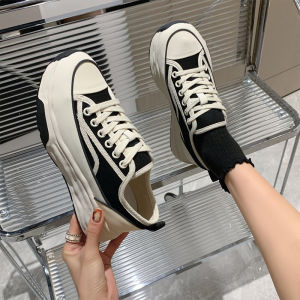 Casual Sporty Canvas Shoes Thick Bottom Platform Womens Footwear Spring New Style Low Top Cross Laced Waterproof Pumps