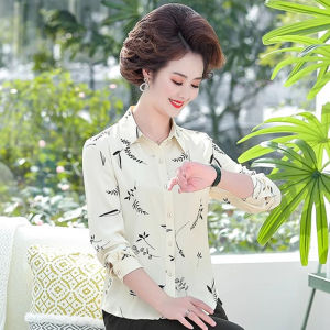 New 2025 Long Sleeve Womens Shirt Ice Silk White Summer Spring Autumn Polka Dot Small Size Thin Middle Aged And Elderly