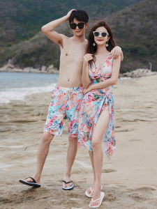 Couple Swimwear Womens Floral One-Piece Slim Fit Slimming Veils Water Park Hot Spring Beach Seaside Mens Beach Shorts