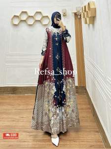Dress Fuji Silk Premium| Gamis Maxmara Silk Terlaris| Gamis Motif Pesta Terbaru| Busui Friendly