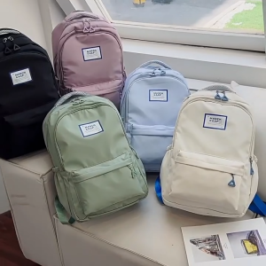 Ready Stock~Ins New Large Capacity Japanese and Korean Backpack Student Schoolbag Solid Color Travel Bag Large Capacity Nylon Womens Backpack 2024 New Fashion Travel