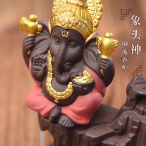Ganesha Backflow Incense Burner Ceramic Incense Stick Holder Waterfall Lotus Sandalwood Censer