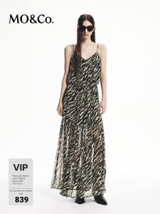 MO&Co. | Fine Washed Chiffon Two-color Tiger Print Adjustable Waist Strap Dress