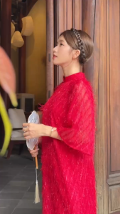 QC_ Áo dài cách tân dáng suông mặc Tết áo dài hiện đại set áo dài Lông Vũ lung linh tay lỡ kèm quần dài Lụa Mango sang trọng