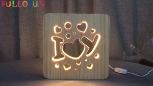 Solid Wood Carving Hollow Creative Lamp New Bedroom Decoration Led Night Light Eye Protection Lamp