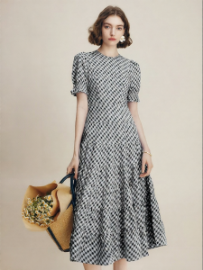FAMANXUAN | Black and White Vintage French Dress Bubble Sleeves