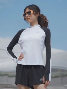 AONIJIE FW5173 Áo sơ mi nữ thể thao dài tay khô nhanh chống nắng cổ áo đứng cho chạy bộ hàng ngày