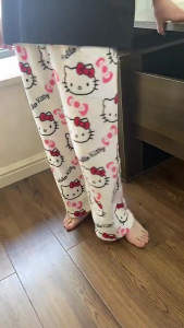 🇸🇬 ReadyStock - New Coral Fleece Hello Kitty Pajama Pants Womens Warm Plush Cartoon Casual Home Pants Student /Home pants / Pajamas pants