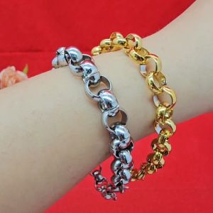 สร้อยข้อมือสแตนเลสลายผ่าหวายกลม สีเงินสีทอง ความยาว 8.5 นิ้ว แฟชั่น ผู้หญิงผู้ชายใส่ได้ ใส่อาบน้ำได้ งานสวย พร้อมส่ง