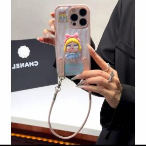 Cartoon Tearful Baby Phone Case with Lanyard Flip Suede Protective Cover for iPhone 16 pro Max Apple 15 14 Huawei Mate 70 Xiaomi 15