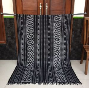 Set Couple Baju Tenun Clara Hitam  Midi Dress Kombinasi Kemeja Warna Hitam Katun