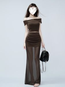QIANMANZI | Bộ Đồ Mùa Hè Kiểu Pháp Dáng Ôm Cổ Trụ eo Cao
