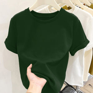 Áo Thun Cotton Mùa Hè Dáng Rộng Tay Ngắn Màu Xanh Lá Cây Mới Cho Nữ Áo Thun Dáng Rộng Tay Lửng Cổ Tròn Dài Thường