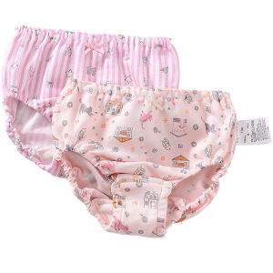 Japanese Style New Girl Pure Cotton Triangle Shorts Baby Bulky Underpants Cartoon 2 Pack Non-Fluorescent Childrens Underwear