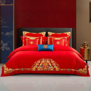 MENDALE | Red Wedding Bedding Set 4-Piece Cotton