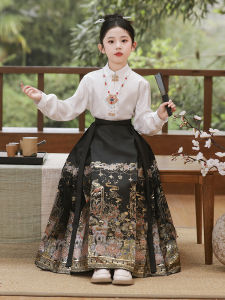 New Style Ming Dynasty Gold Embroidered Ma Face Skirt Hanfu Spring Autumn Childrens Ancient Costume Girls Long Sleeve Trendy