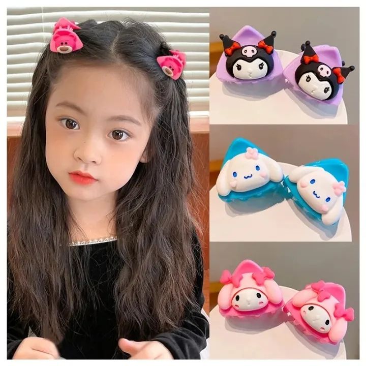 2pcs Cartoon Sanrio Cat Ear Hair Grab Clip Girls Cute Kuromi My Melody