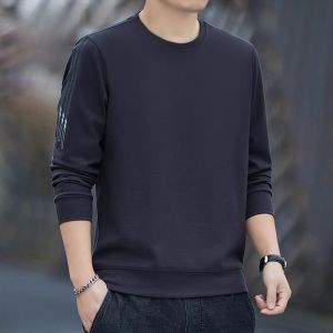 ROMON | Loose Casual Mens Round Neck Sweatshirt Long Sleeve Kaki Color T-shirt Spring Autumn New Style Comfortable Base Shirt Trendy