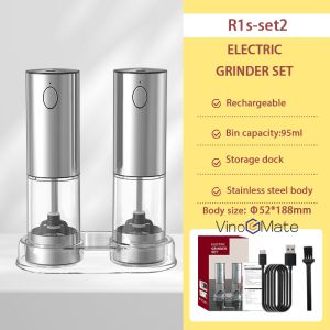 Kitchen Electric Pepper Grinder USB Powered Salt or Pepper Automatic Grinder with LED Light | Electric Pepper Grinder|Pepper Grinder | R1set2