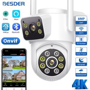 BESDER 4K 8MP PTZ IP Camera Wifi Outdoor Dual Lens Dual Screens AI Auto Tracking 4MP Security Protection CCTV Surveillance iCSee