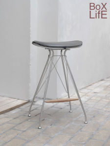 Modern Simplicity Stainless Steel Bar Stool Designer High Table Chair Home Use Industrial Style without Armrests Non-Rotatable Leather Finish