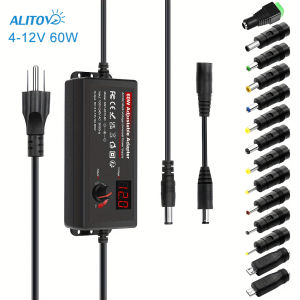 ALITOVE Universal AC to DC Power Supply | 60W 4V-12V Adjustable | 14 Tips & Polarity Converter | Compatible with 1A-5A